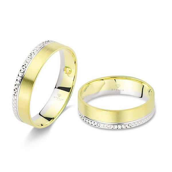 2 x Trauringe 585er Weißgold / Gelbgold Diamantiert Hochzeitsringe Verlobungsringe Eheringe Gravur 