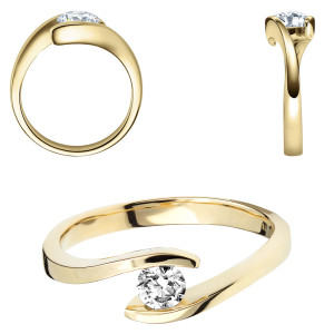Damen 585(14K) Diamantring Spannring Gelbgold 0,10 carat...