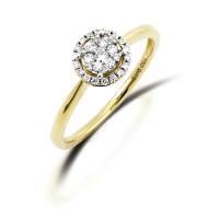Damen Diamantring 750er Gelbgold 0,23 carat Illusion Fassung Verlobungsring Solitärring