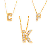 Damen Buchstabenkette Gold 585 Zirkonia Namenskette A - Z Anhänger Gelbgold Halskette