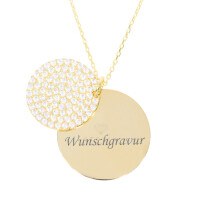 585er Collierkette Gravurplatte Rund Gold mit Zirkonia Platt