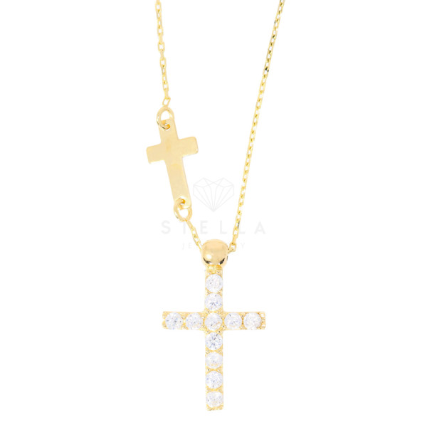 585 Gelbgold Halskette mit Zirkonia Kreuz Anhänger