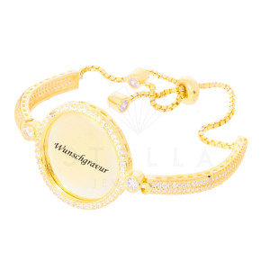 Damen Armband Plättchen Silber 925 Vergoldet Kreis Armkette Zirkonia inkl. Gravur