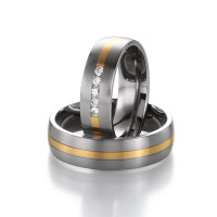 2 x 585er Gold & Titan Trauringe mit gallery