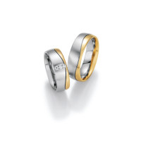 2 x Trauringe mit Diamant 585er Gold - Honeymoon Variation - 66/40070-065