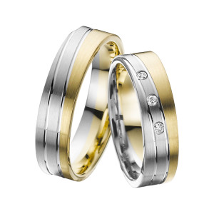 2 x Trauringe mit Diamant Bicolor 585er Gold - Adore Luxe - A45