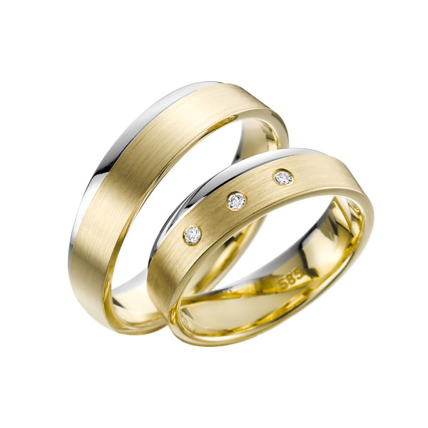 2 x Trauringe mit Diamant Bicolor 585er Gold - Adore Luxe - A49