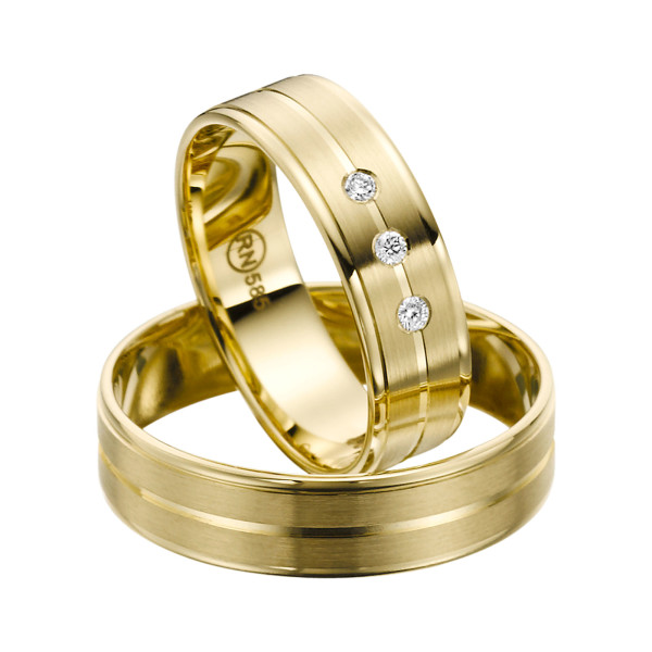 2 x Trauringe mit Diamant Gelbgold 585er Gold - R9 - R140