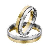 2 x Trauringe mit Diamant Bicolor 585er Gold - R9 - R142