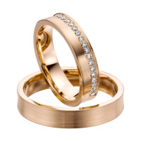 2 x Trauringe mit Diamant 585er Gold - EC84 Timeless - R753