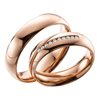 2 x Trauringe mit Diamant 585er Gold - EC84 Timeless - R754