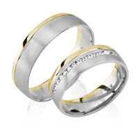 2 x Trauringe 333er Bicolor mit 15 x Zirkonia Steine halb...