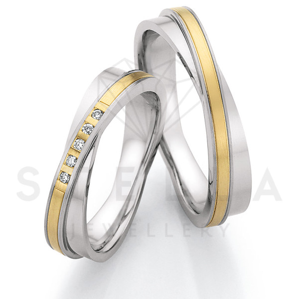 2 x Stahl/585er Gold Trauringe mit Diamanten zus. ca. 0,05ct.  - Whitestyle Steel & Gold Forevert - 88/24050-050