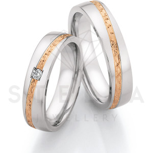 2 x Stahl/585er Gold Trauringe mit Diamant ca. 0,055ct.  - Whitestyle Steel & Gold Forevert - 88/24110-050