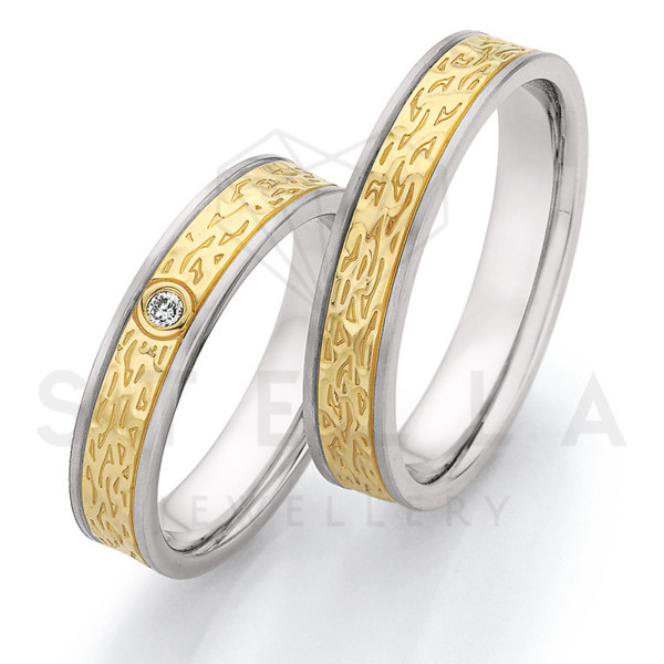 2 x Stahl/585er Gold Trauringe mit Diamant ca. 0,035ct.  - Whitestyle Steel & Gold Forevert - 88/24170-045