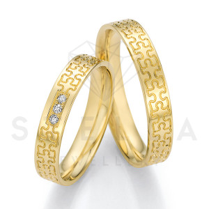 2 x 585er Gold Trauringe mit Diamanten ca. 0,045ct.  - Honeymoon Solid XIII - 66/66010-040