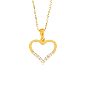 585er Gold Damen Anhänger Herz mit Zirkonia Steine Halskette 45cm Collier