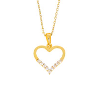585er Gold Damen Anhänger Herz mit Zirkonia Steine Halskette 45cm Collier