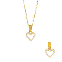 585er Gold Damen Anhänger Herz mit Zirkonia Steine Halskette 42cm Collier Kette