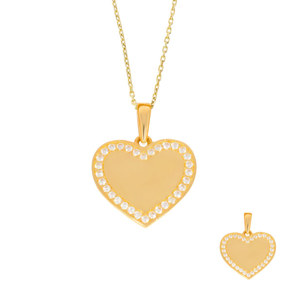585er Gold Damen Anhänger Herz mit Zirkonia Steine Halskette Collier Kette 42cm