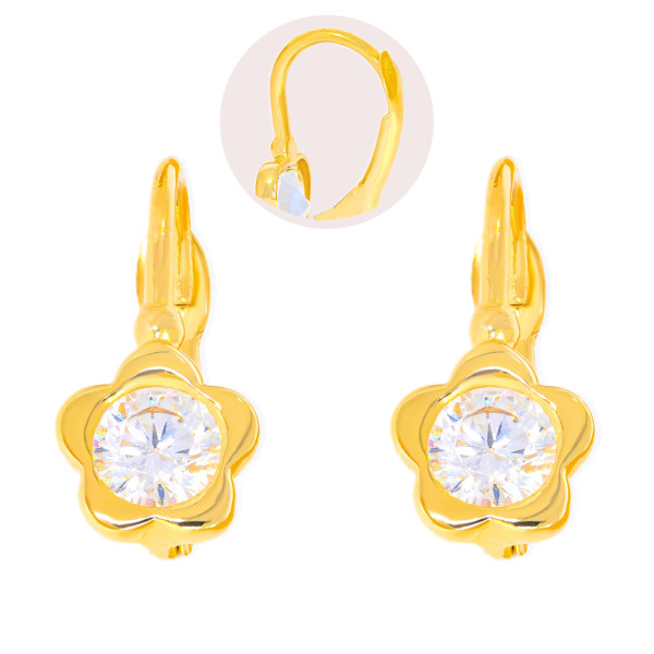 Paar 585er Gold Klappbrisur Ohrringe Blume Ohrhänger Kinder Mädchen Damen Etui 2