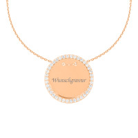 585er Gold Gravierbare Halskette mit Runden Zirkonia Anh&aum