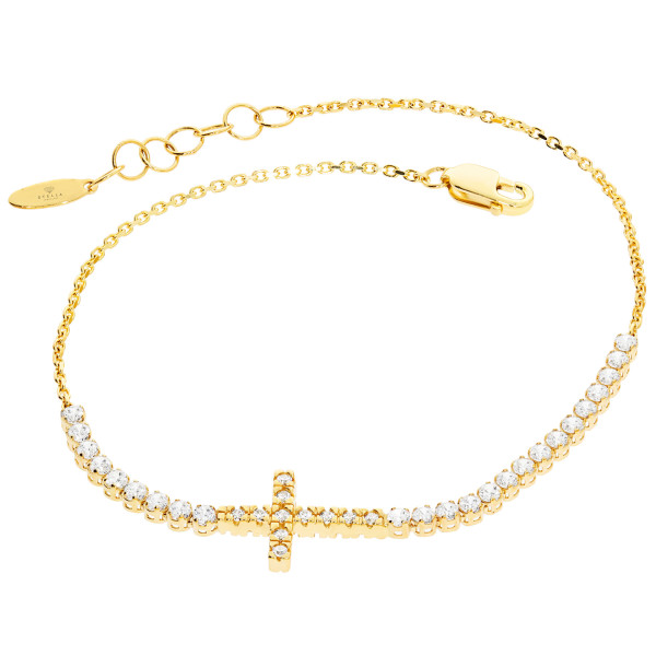 585er Gelbgold Armband Zirkonia mit Kreuz Armkette Goldarmband Kettenarmband Etui