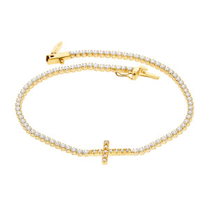 585er Gelbgold Armband Zirkonia mit Kreuz Armkette Goldarmband Kettenarmband Kastenverschluss Etui