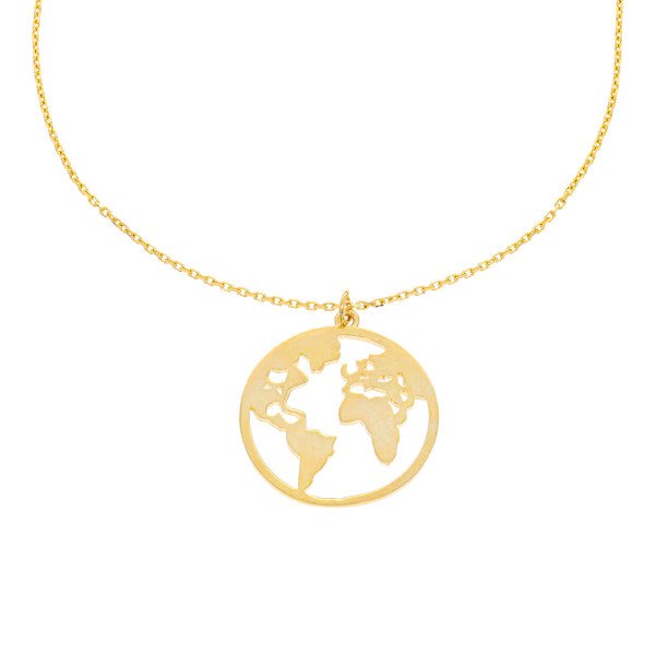 585er Gold Halskette mit Weltkugel Anhänger Globus Weltkarte 45cm inkl. Etui