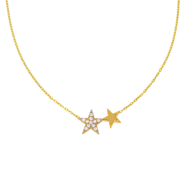 585er Gold Kette mit Sterne Anhänger Zirkonia 45cm inkl. Etui Halskette Collier