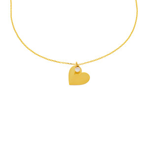 585er Gelbgold Kette mit Herz Anhänger Zirkonia Gravur Halskette Collier