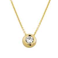 585er Gold Collier mit Diamant 0,35ct. Anhänger Zargenf