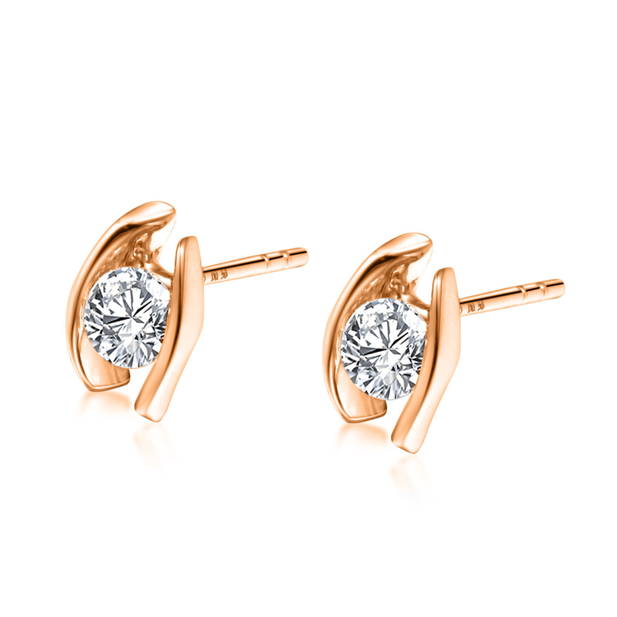 585er Rotgold Diamanten Ohrstecker Spannfassung Solitaire