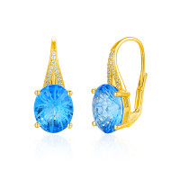 Damen 585er Gelbgold Ohrringe Blautopas Diamanten...