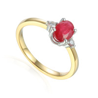 585er Gelbgold Damenring mit Rubin ca. 0,88ct. und...