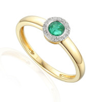 585er Gelbgold Damenring mit Smaragd 0,23ct. und Brillanten 0,09ct. Gr. 54 Edelstein Ring