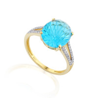 585er Gelbgold Damenring mit Blautopas 5 gallery