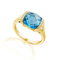 585er Gelbgold Damenring mit Blautopas 5 gallery