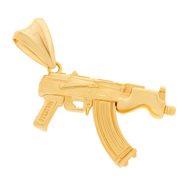 585er Gelbgold Herren Anh&auml;nger Kalaschnikow AK47 Massiv Maschinengewehr Schmuck AK47