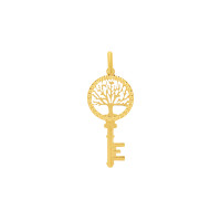585er Gelbgold Anhänger mit Schlüssel und Lebensbaum Halskette Collier 14K inkl. Etui