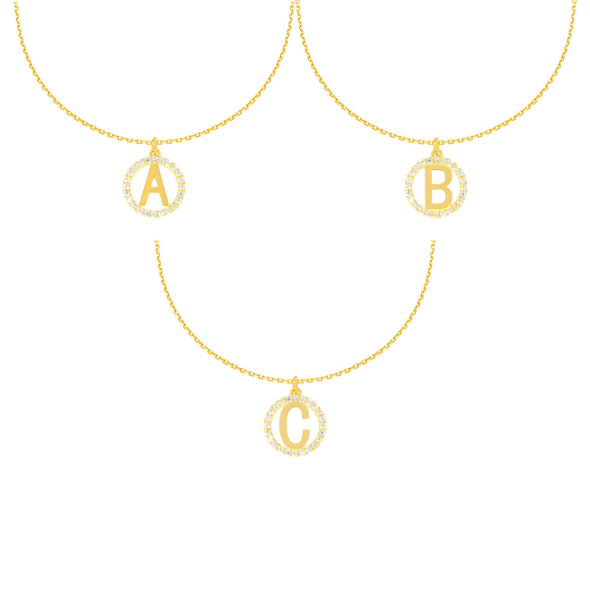 585er Gold Halskette mit Runde Zirkonia Buchstaben Anhänger Namensket,  179,00 €