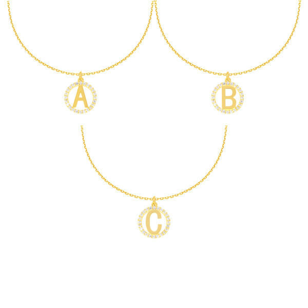 585er Gold Halskette mit Runde Zirkonia Buchstaben Anhänger Namenskette Schmuck