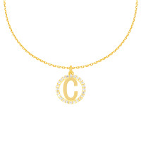585er Gold Halskette mit Runde Zirkonia Buchstaben Anhä
