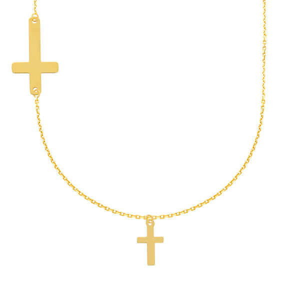 585er Gold Kette mit Kreuz Anhänger  inkl. Etui Halskette Collier Ankerkette