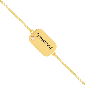 Armband 585er Gelbgold Gravurplatte mit Zirkonia Armkette Goldarmband Goldener Bar
