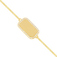 Armband 585er Gelbgold Gravurplatte mit Zirkonia Goldarmband Armkette Goldener Bar