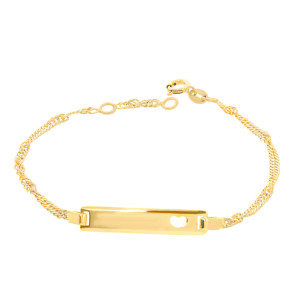 585er Gold ID Armband mit Herz Singapurkette Goldarmband...