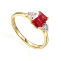 585er Gelbgold Damenring mit synth. Rubin und Zirkonia...