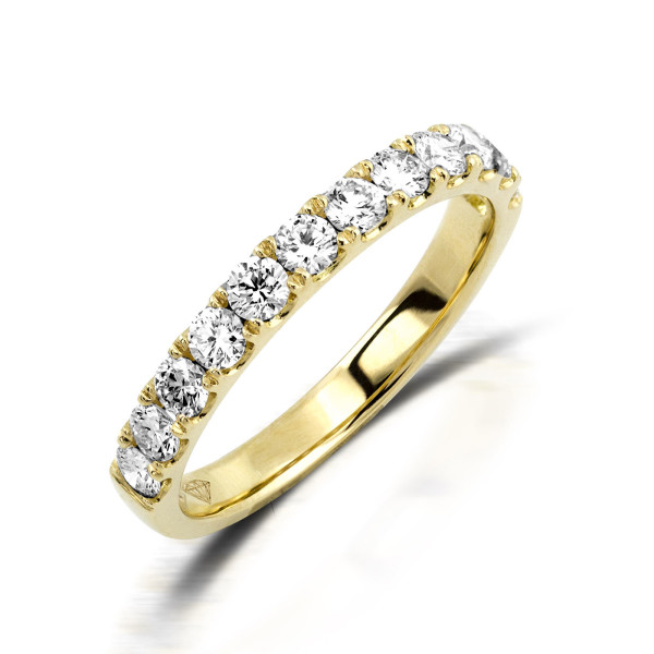 585er Gelbgold Memory Ring 11 x Diamanten zus. ca. 0,91 ct. Krappenfassung Gr. 54