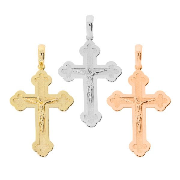585er Gelbgold Anh&auml;nger Kreuz mit Jesus Massiv H 44,5mm